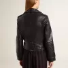 Chaqueta motera de cuero negro para mujer con efecto brillante