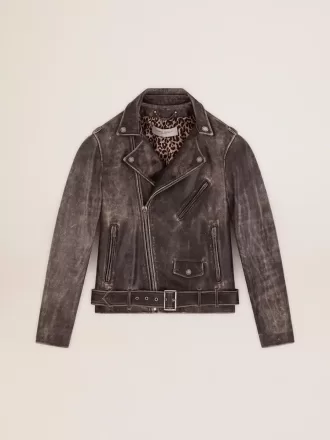 Chaqueta motera para hombre en piel desgastada