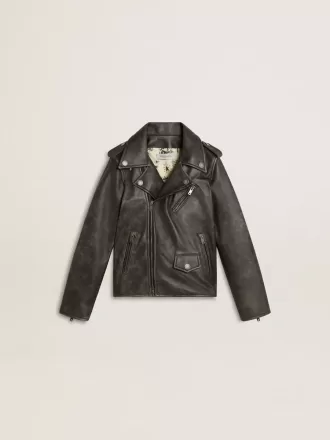 Chaqueta motera para niño en piel desgastada