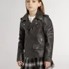 Chaqueta motera para niño en piel desgastada Chaqueta motera para niño en piel desgastada