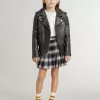Chaqueta motera para niño en piel desgastada Chaqueta motera para niño en piel desgastada