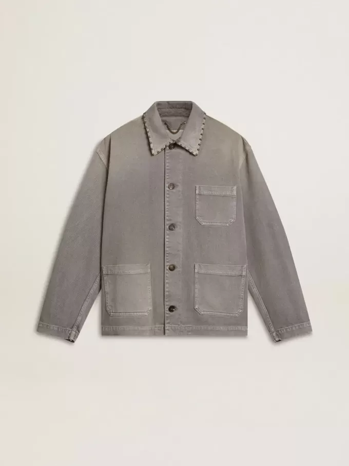 Chaqueta vaquera gris para hombre con tachuelas