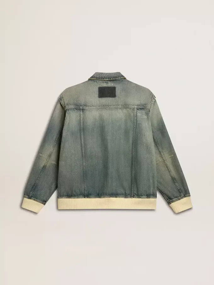 Chaqueta vaquera lavada para hombre con ribetes de mezcla de lana