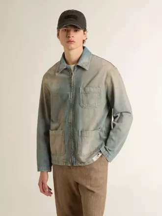 Chaqueta vaquera para hombre con efecto desgastado y cremallera