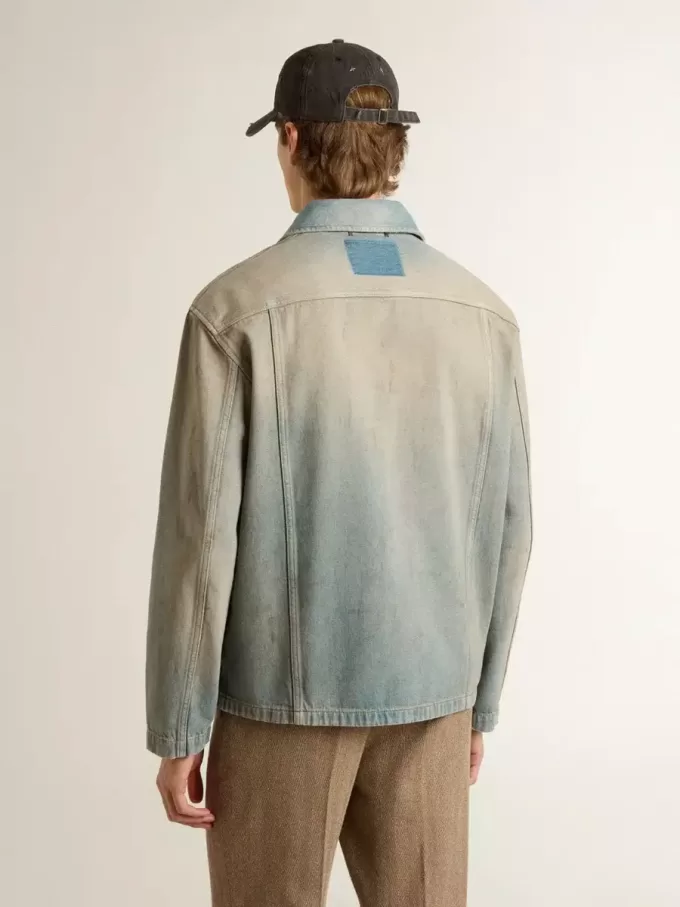 Chaqueta vaquera para hombre con efecto desgastado y cremallera