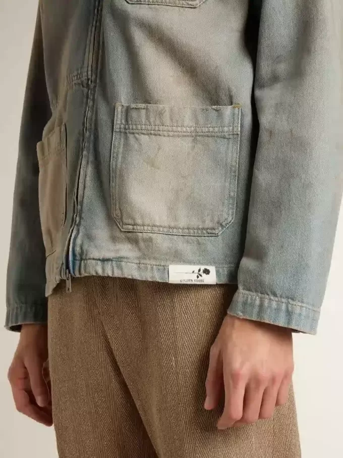 Chaqueta vaquera para hombre con efecto desgastado y cremallera