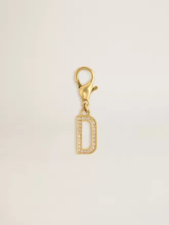 Charm con la letra D en latón dorado con cristales