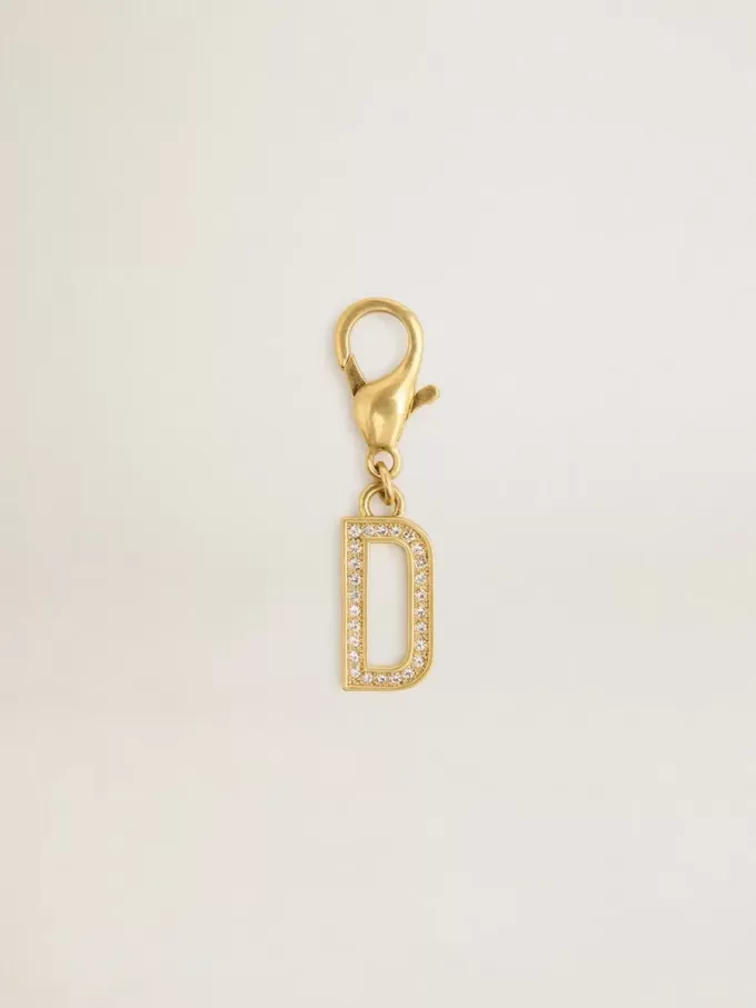 Charm con la letra D en latón dorado con cristales