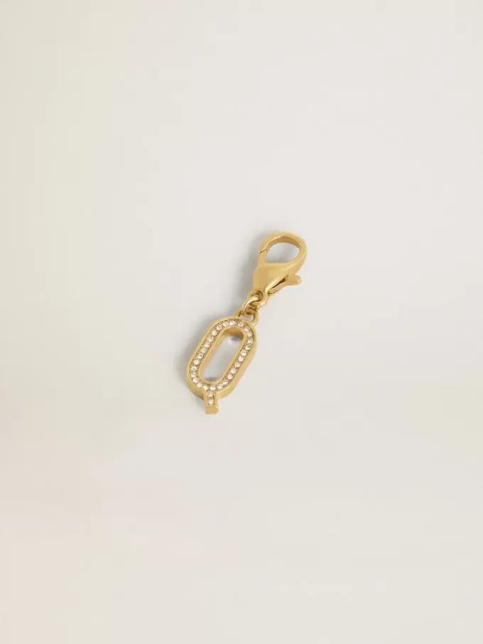 Charm con la letra Q en latón dorado con cristales