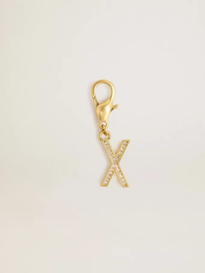 Charm con letra X en latón dorado con cristales