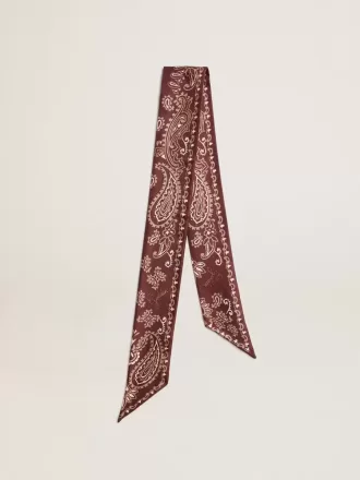 Cinta de sarga de seda burdeos con estampado de cachemira