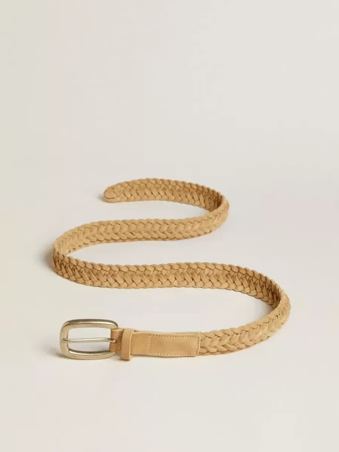Cinturón de cuero trenzado color arena Cinturón de cuero trenzado color arena