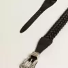 Cinturón de cuero trenzado negro con hebilla plateada