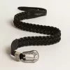 Cinturón de cuero trenzado negro con hebilla plateada