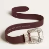 Cinturón de mujer en piel burdeos con hebilla plateada decorada