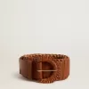 Cinturón de mujer en piel marrón tejida