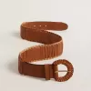 Cinturón de mujer en piel marrón tejida