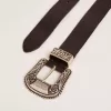 Cinturón de mujer en piel negra con hebilla decorada en plata