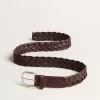 Cinturón de piel trenzada marrón oscuro para hombre