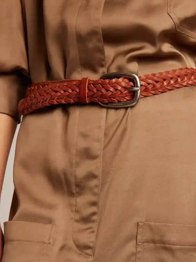 Cinturón Houston de piel trenzada marrón