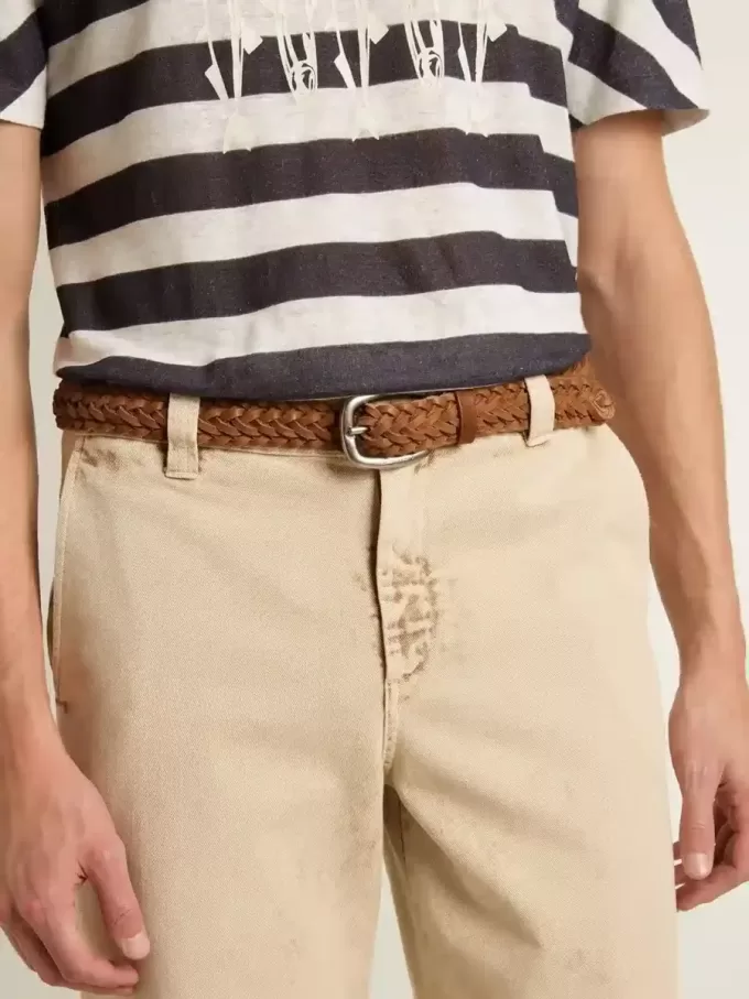 Cinturón Houston en piel tejida gris paloma