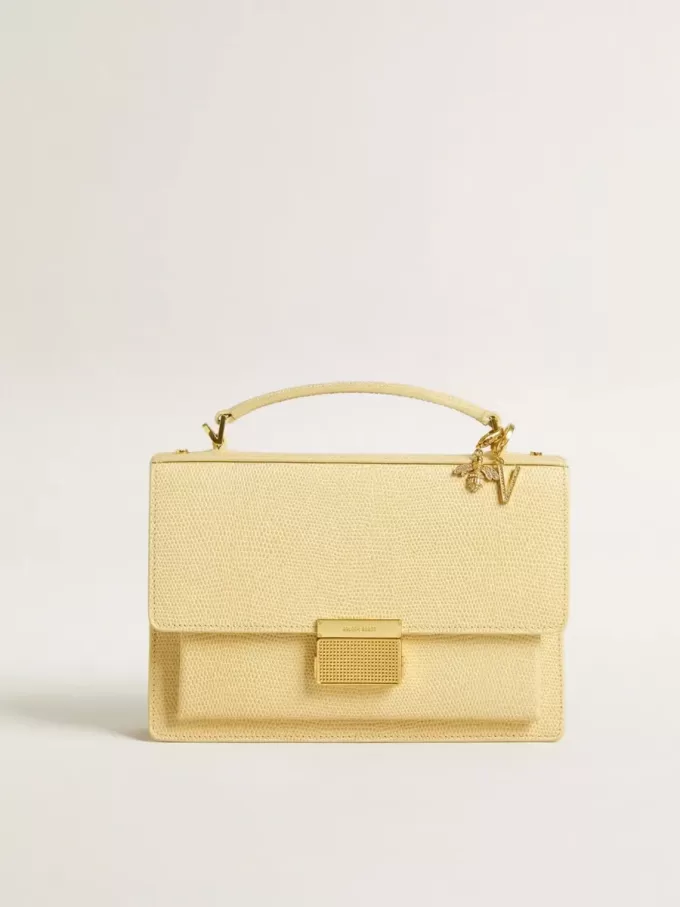 Colgante con forma de abeja en latón dorado con cristales