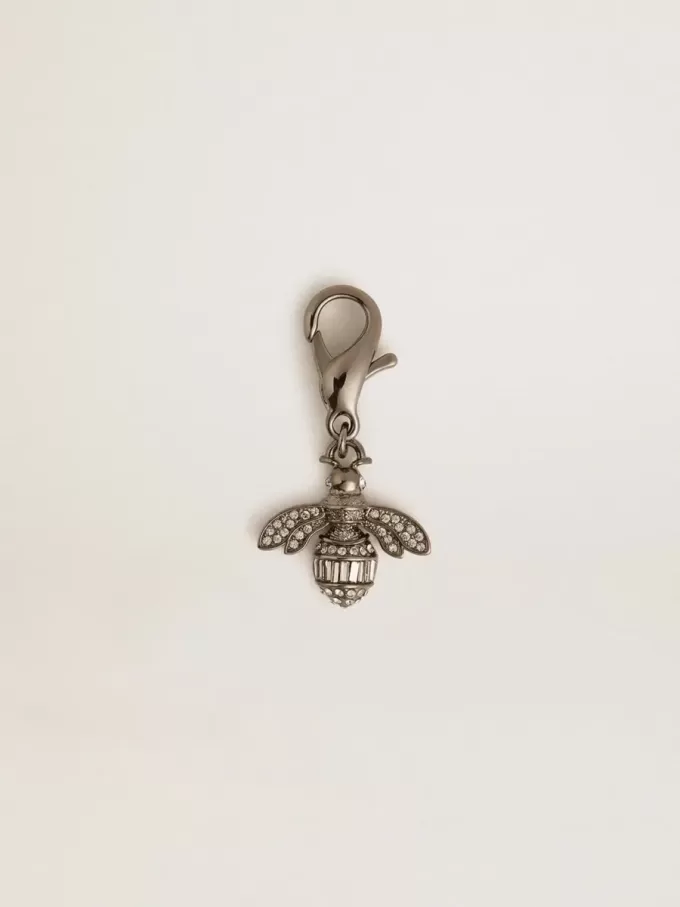 Colgante con forma de abeja en latón plateado con cristales