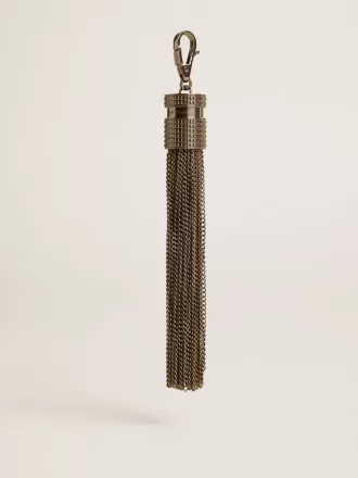 Colgante con forma de borla en latón plateado con cristales