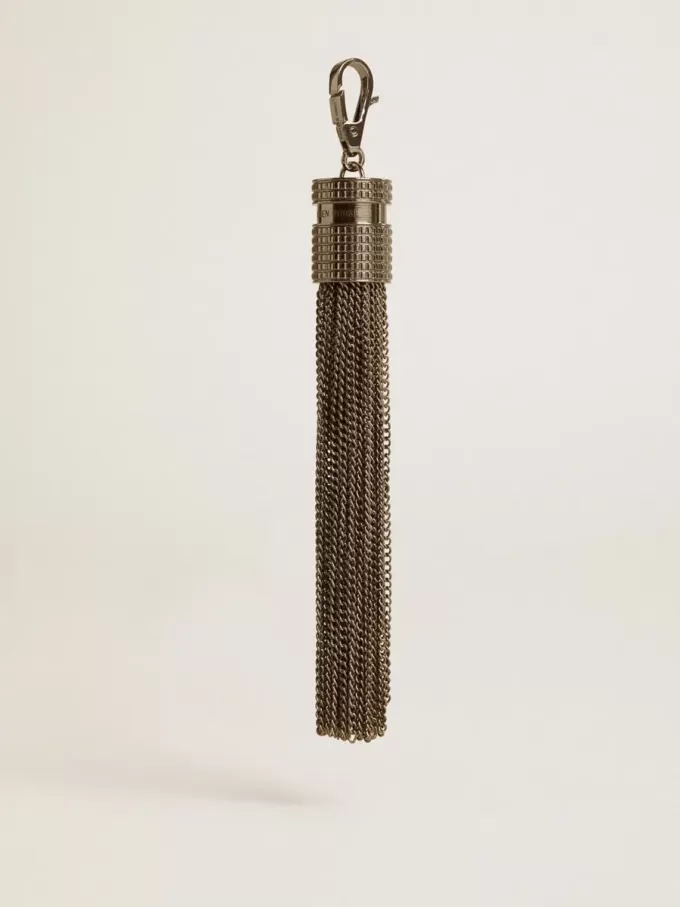 Colgante con forma de borla en latón plateado con cristales