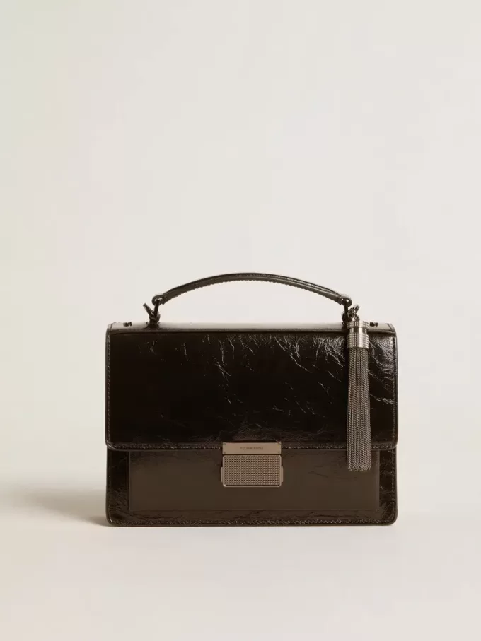 Colgante con forma de borla en latón plateado con cristales