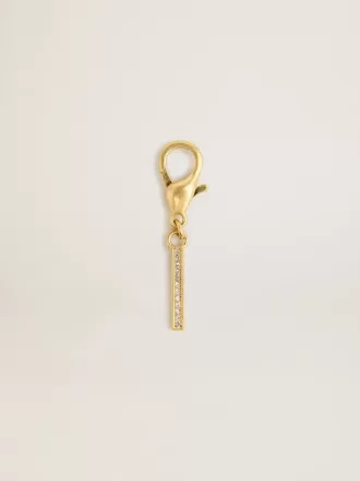 Colgante con la letra I en latón dorado con cristales