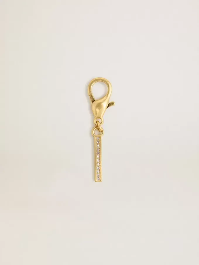 Colgante con la letra I en latón dorado con cristales