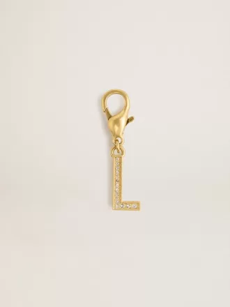 Colgante con la letra L en latón dorado con cristales