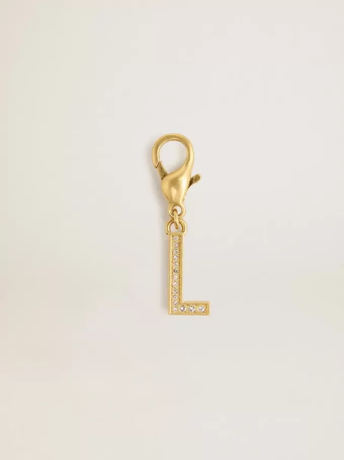 Colgante con la letra L en latón dorado con cristales Colgante con la letra L en latón dorado con cristales
