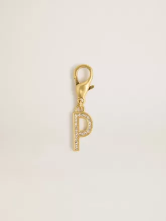 Colgante con la letra P en latón dorado con cristales