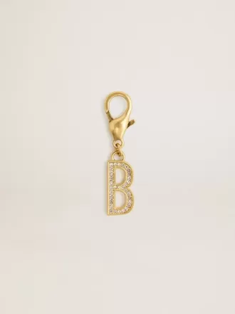 Colgante con letra B en latón dorado con cristales