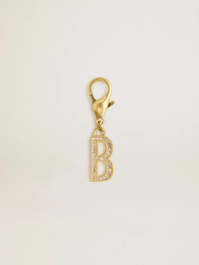 Colgante con letra B en latón dorado con cristales