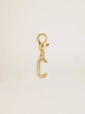 Colgante con letra C en latón dorado con cristales