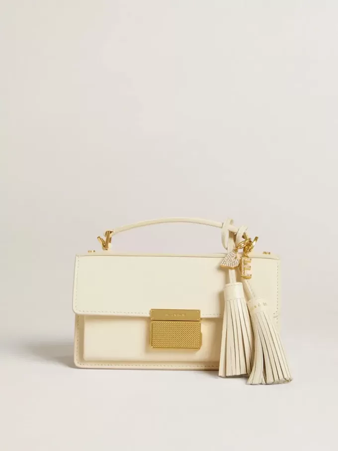 Colgante con letra E en latón dorado con cristales