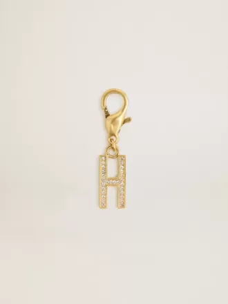 Colgante con letra H en latón dorado con cristales