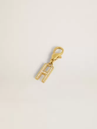 Colgante con letra H en latón dorado con cristales