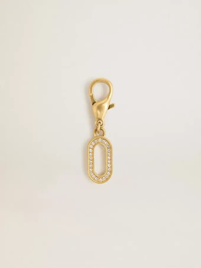 Colgante con letra O en latón dorado con cristales