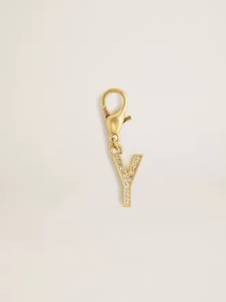 Colgante con letra Y en latón dorado con cristales