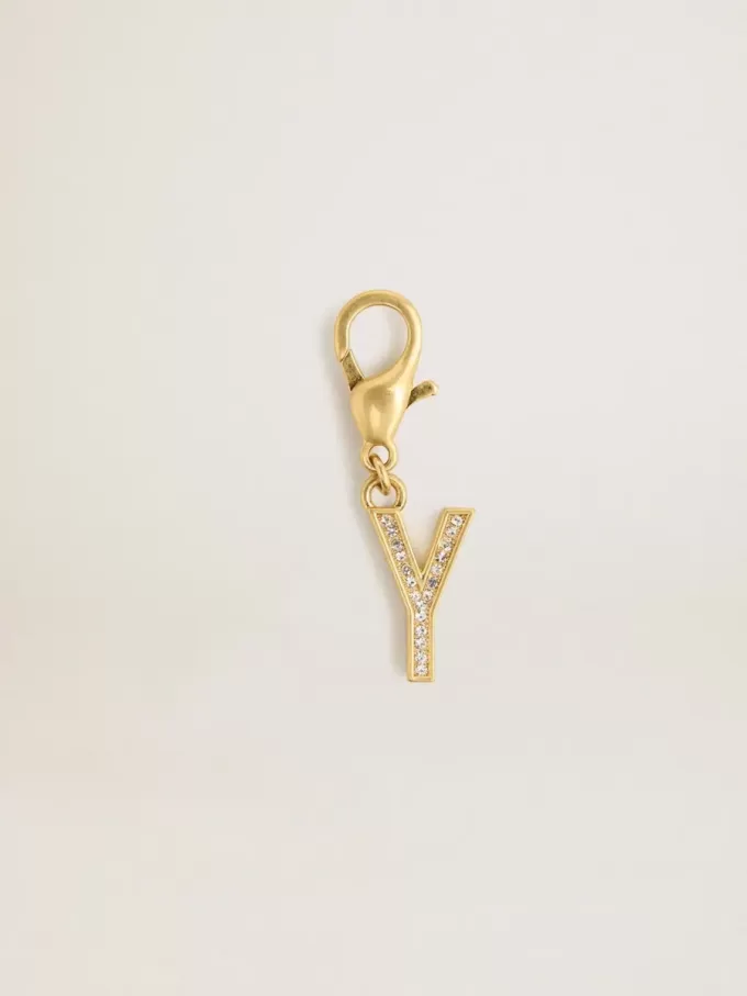 Colgante con letra Y en latón dorado con cristales
