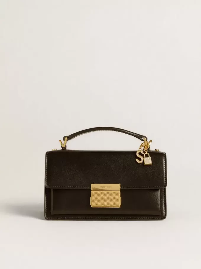 Colgante en forma de candado en latón dorado con cristales