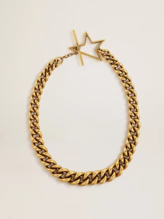 Collar con cadena decreciente en oro antiguo y cierre en forma de estrella