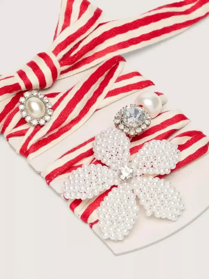 Cordones «Playful» de rayas rojas y beige con adornos aplicados