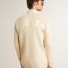 Cárdigan beige para hombre con las letras «Golden» en la espalda