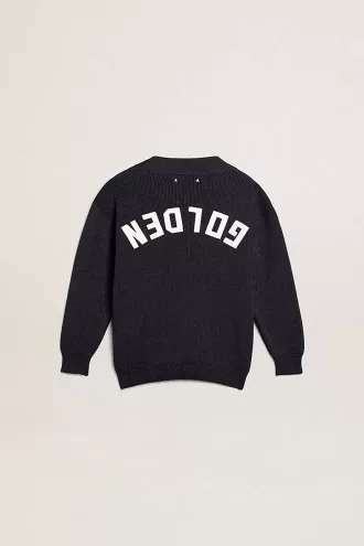 Cárdigan de algodón azul oscuro con logotipo en la espalda