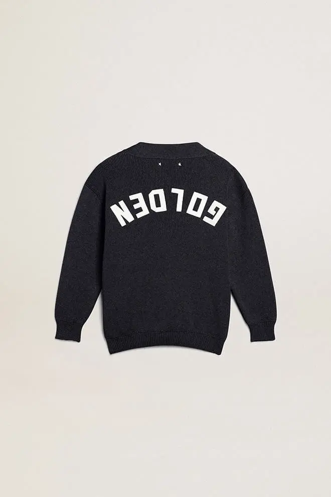 Cárdigan de algodón azul oscuro con logotipo en la espalda Cárdigan de algodón azul oscuro con logotipo en la espalda